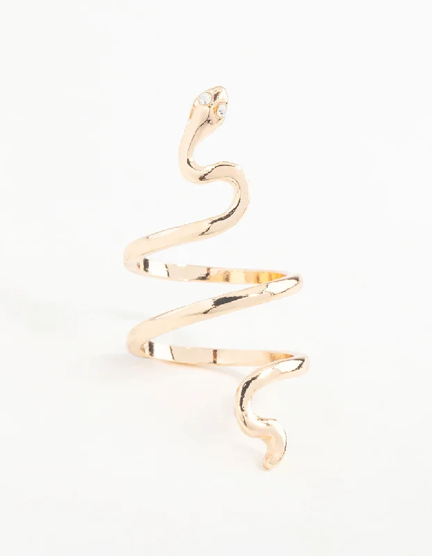 women’s black diamond rings-Gold Fine Sleek Snake Ring