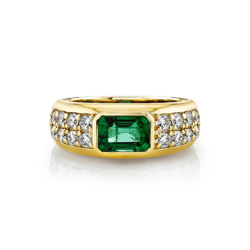 women’s engagement rings-Abundantia Emerald Cut Emerald Diamond Pavé Ring