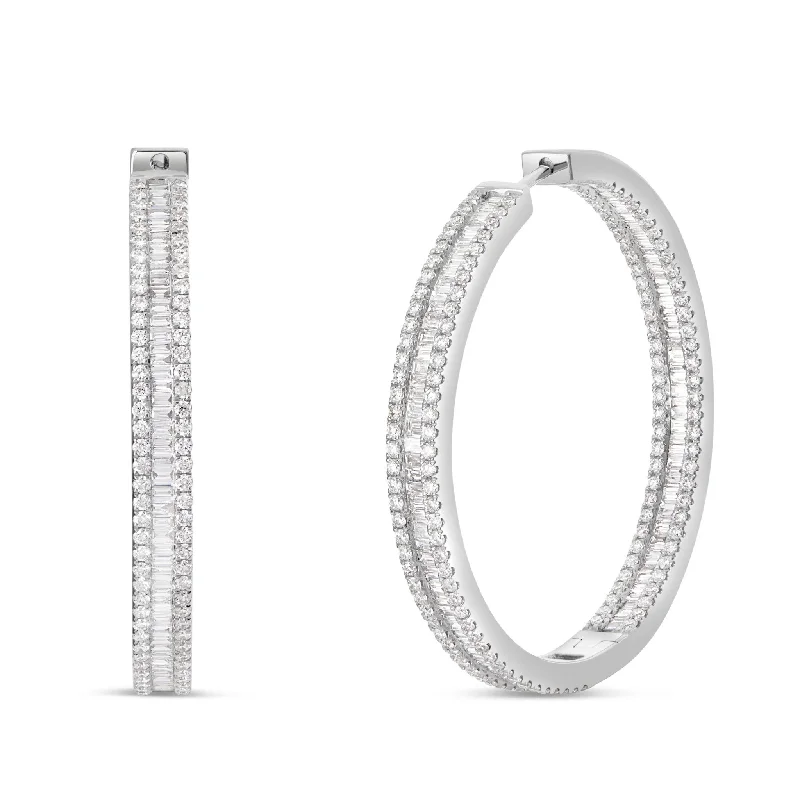 women’s silver hoop earrings-14K White Gold 2.10ct Baguette Diamond Hoop Earrings