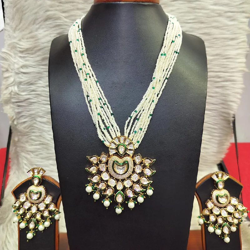 women’s elegant necklaces-Jain Jewellers Gold Plated  Kundan And Pearl Long Necklace Set