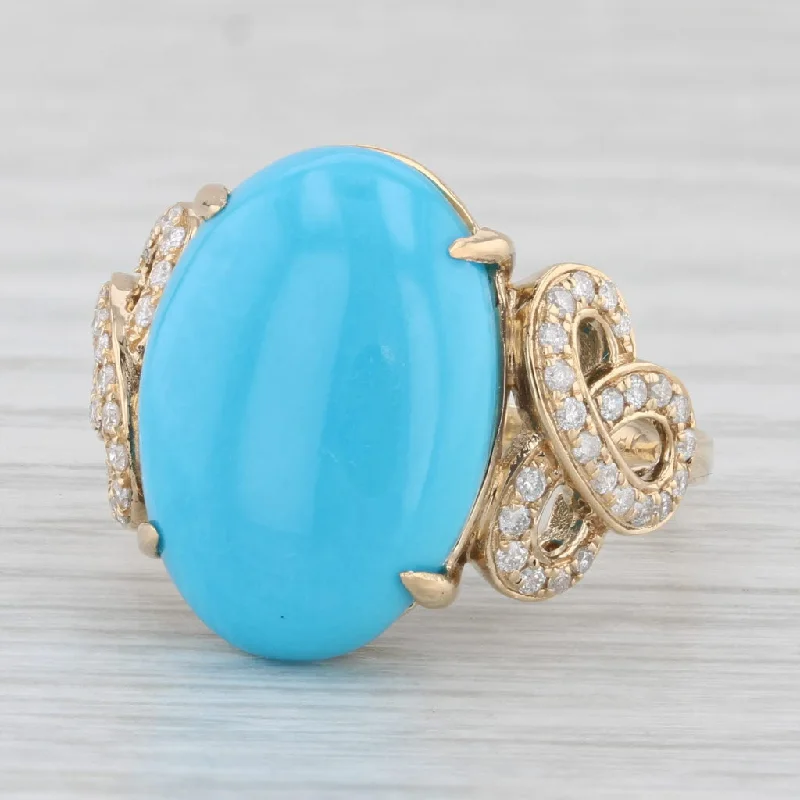 women’s gemstone engagement rings-Oval Cabochon Turquoise Diamond Ring 18k Yellow Gold Size 8.25