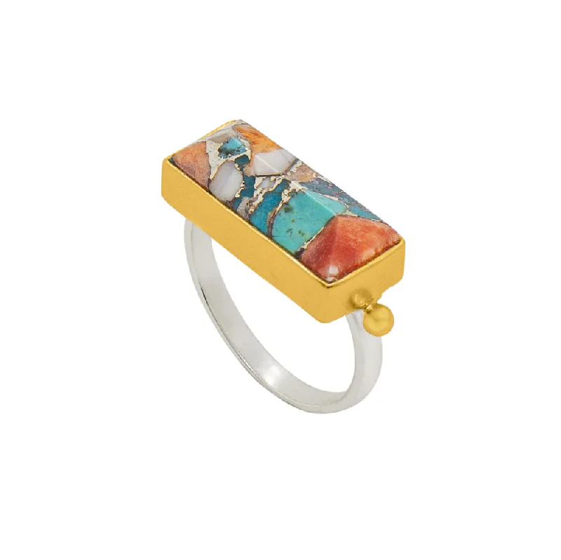 women’s luxury engagement rings-Mosaic Rooftop Ring in Spiny Oyster Turquoise