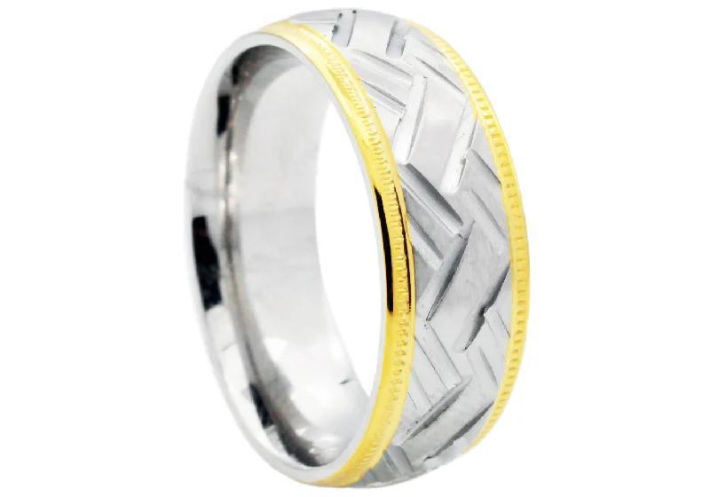 women’s luxurious rings-Mens Gold Stainless Steel Band