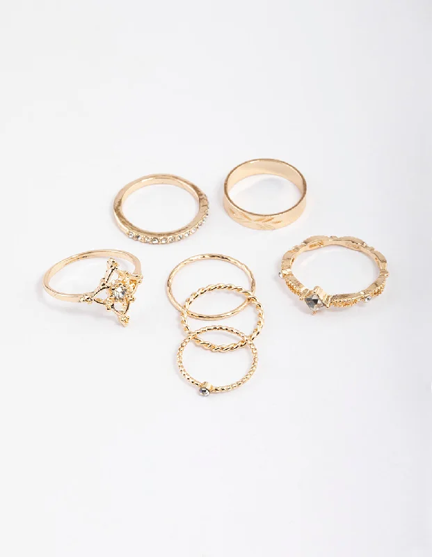 women’s vintage-inspired rings-Gold Dainty Ornate Ring Pack