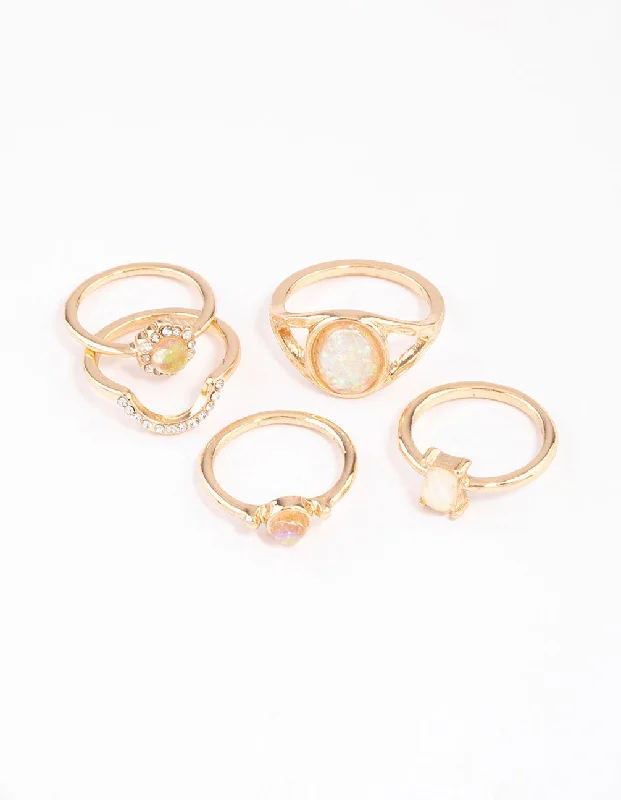 women’s exclusive rings-Gold Pretty Opal Ring Pack