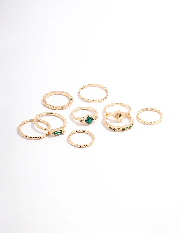 women’s vintage-style rings-Gold Square & Radiant Ring Pack