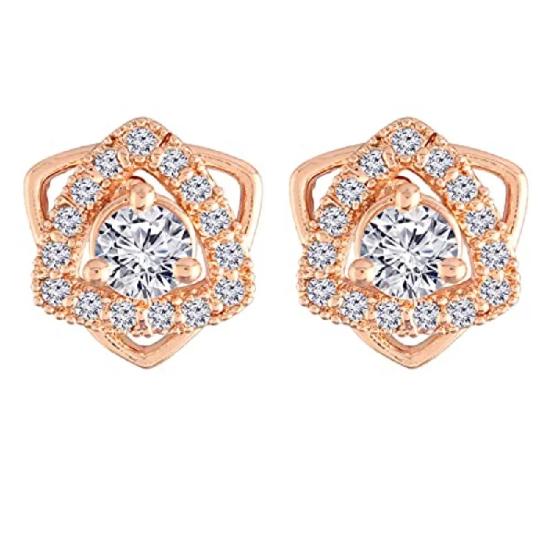 women’s gold earrings-Etnico Stylish Latest Fashion Rose Gold Plated Cubic Zirconia American Diamoand Floral Stud Earrings For Women/Girls (E2894)