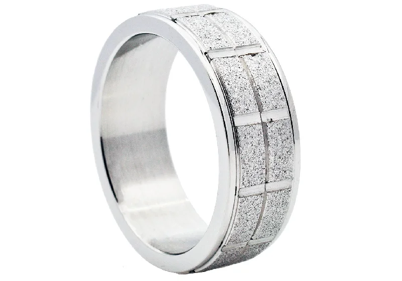 women’s custom-made rings-Mens Sand Blasted Stainless Steel Band