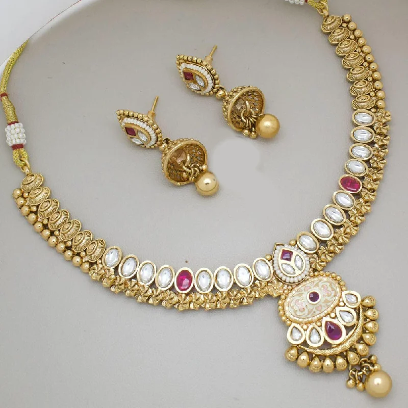 women’s Christmas necklaces-Manisha Jewellery Gold Plated Pota Stone Necklace Set