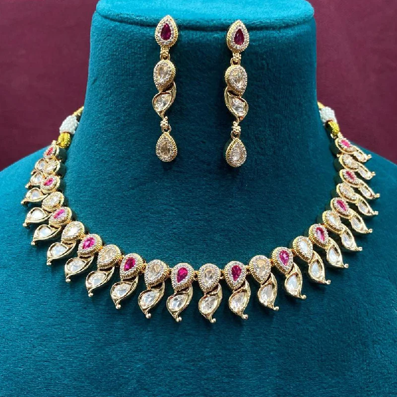 women’s chic necklaces-Royal Kundan Jewellery Gold Plated Polki Kundan Necklace Set