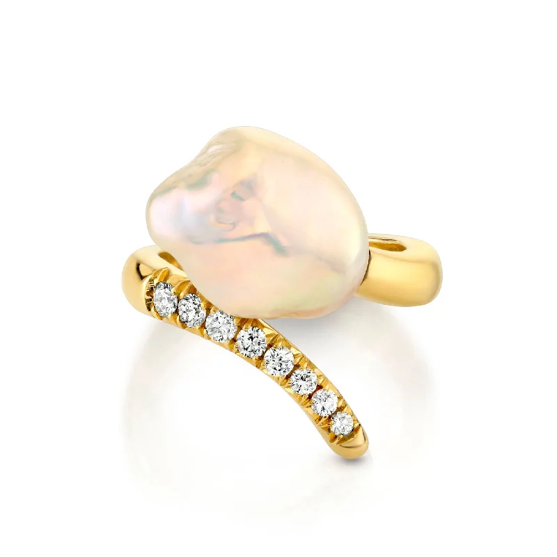 women’s delicate rings-Baroque Pearl Tusk Ring