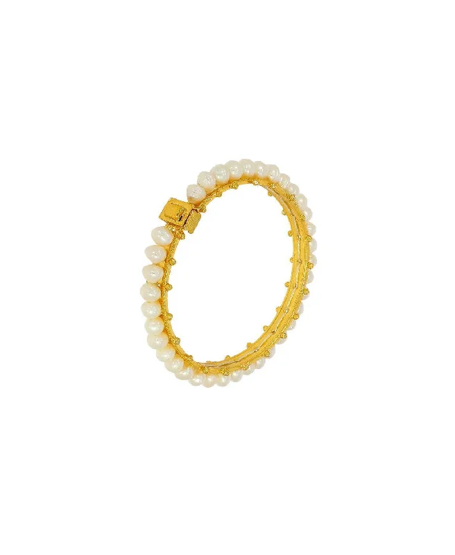 women’s stackable bracelets-Pretty Real Pearl Bangle