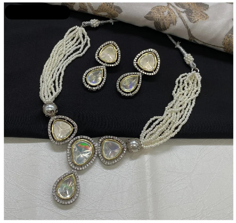 women’s gold necklaces-Amoliya Jewels Polki Kundan Pearl Necklace Set