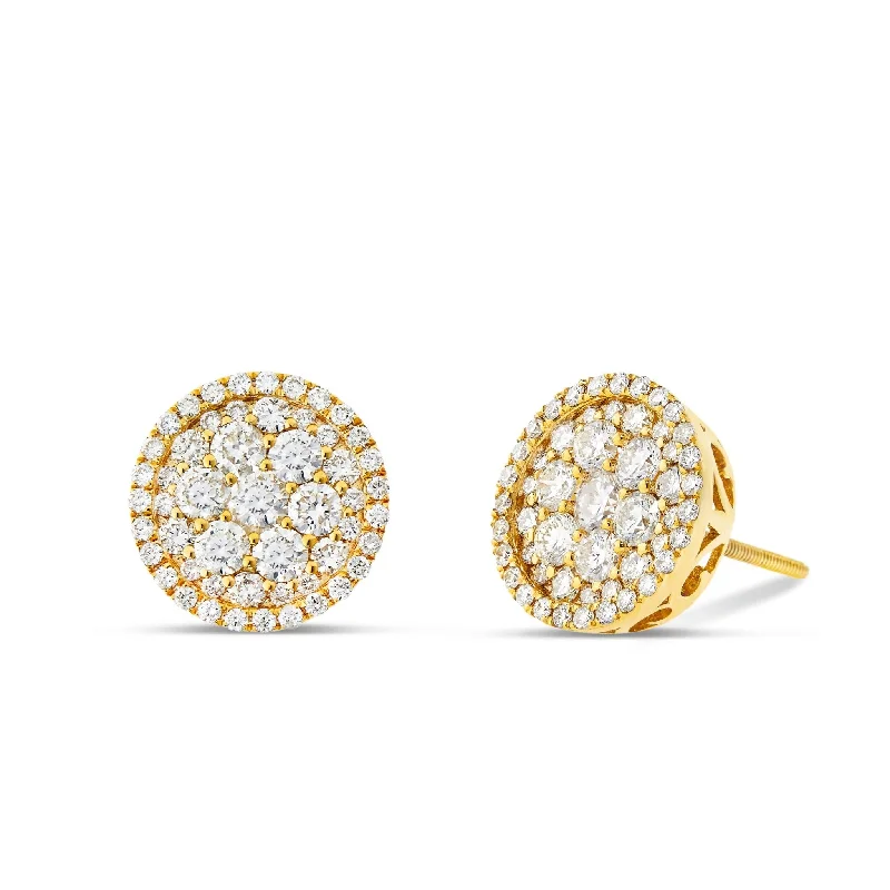 women’s statement drop earrings-14K Gold 2.0ct Diamond Circle Cluster Stud Earrings