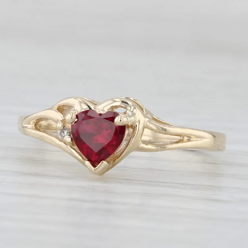 women’s elegant solitaire engagement rings-0.62ct Lab Created Ruby Diamond Ring 10k Yellow Gold Size 6.5