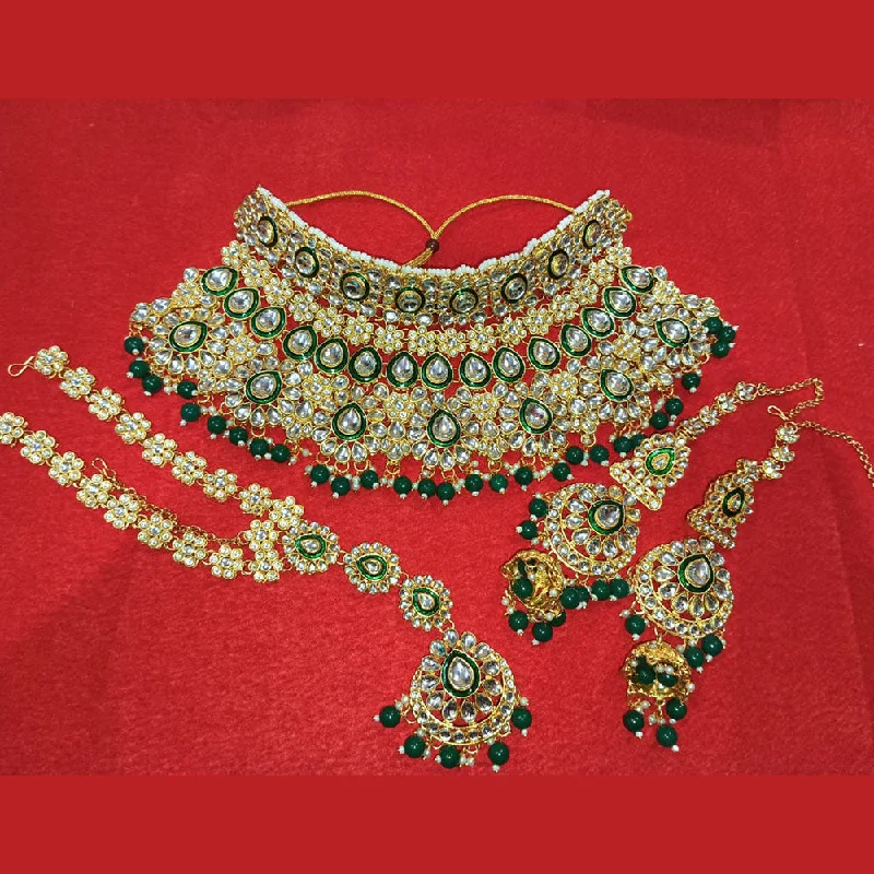 women’s gemstone statement necklaces-Neetu Art Gold Plated Kundan Stone Choker Necklace Set