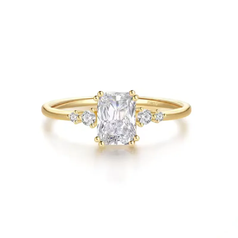 women’s 3-stone rings-Stellar Elegant Ring with Radiant AAAAA Cubic Zirconia