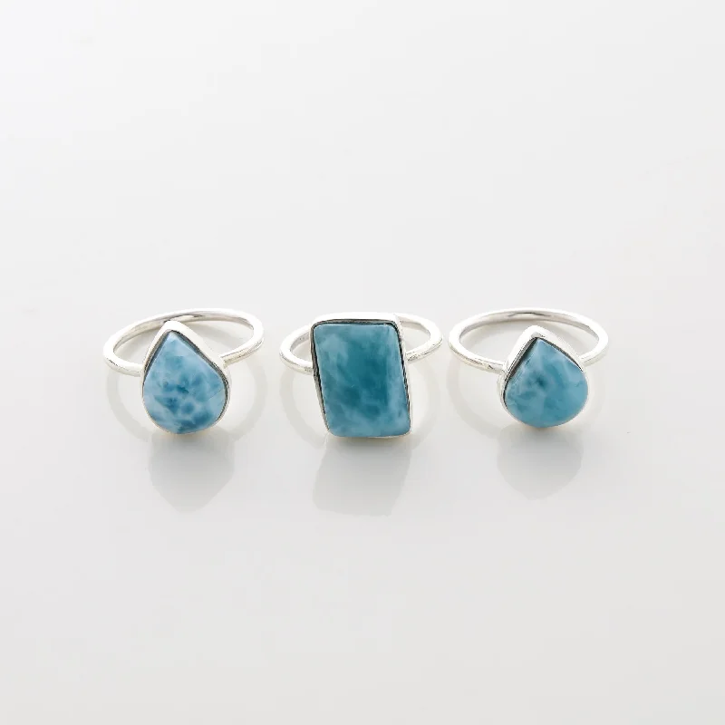 women’s round cut rings-Larimar Ring Trio Ellie