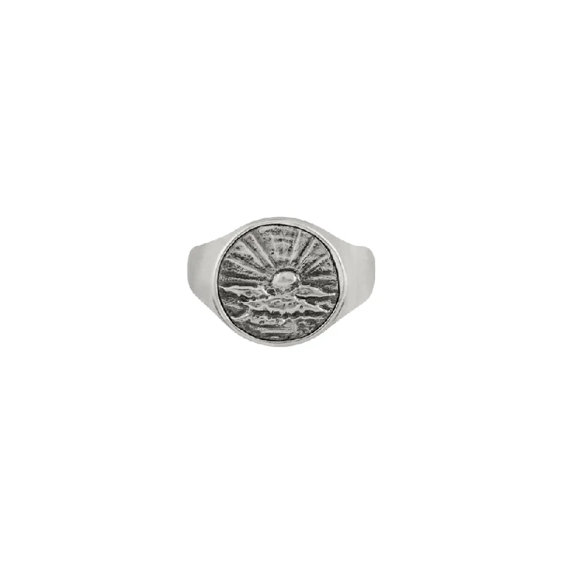 women’s promise rings with engraving-Elements Signet Ring - Rise Above in Silver