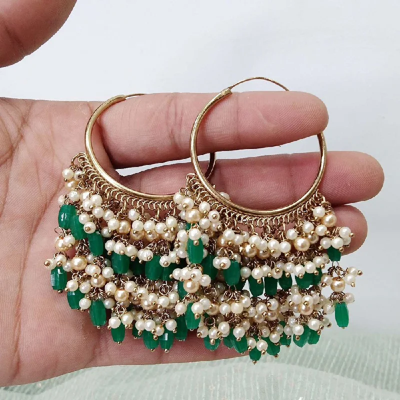 women’s double hoop earrings-Anjali Jewellery Gold Plated Beads And Pearl Hoop Earrings