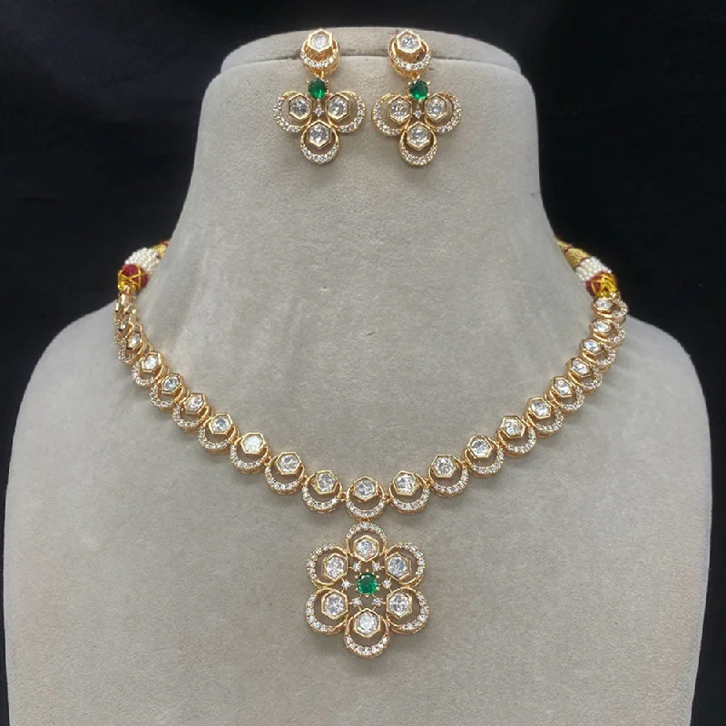 women’s luxury necklaces-Royal Kundan Jewellery Gold Plated Polki Kundan Necklace Set