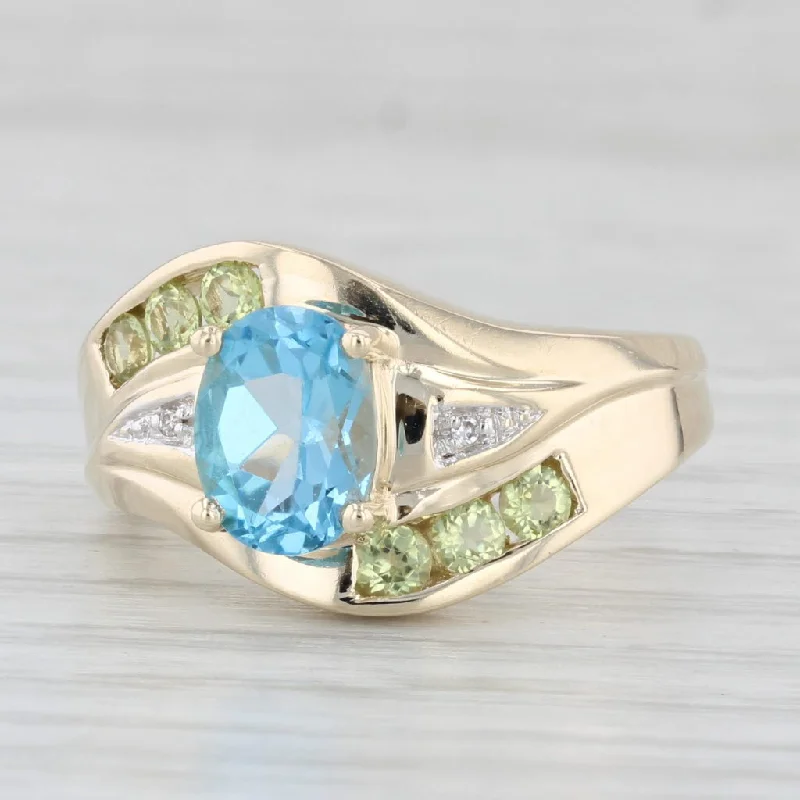 women’s stylish engagement rings-1.94ctw Oval Blue Topaz Peridot Diamond Ring 10k Yellow Gold Size 7.25