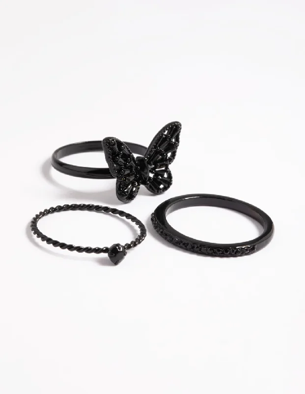 women’s bridal rings-Black Butterfly Ring Pack