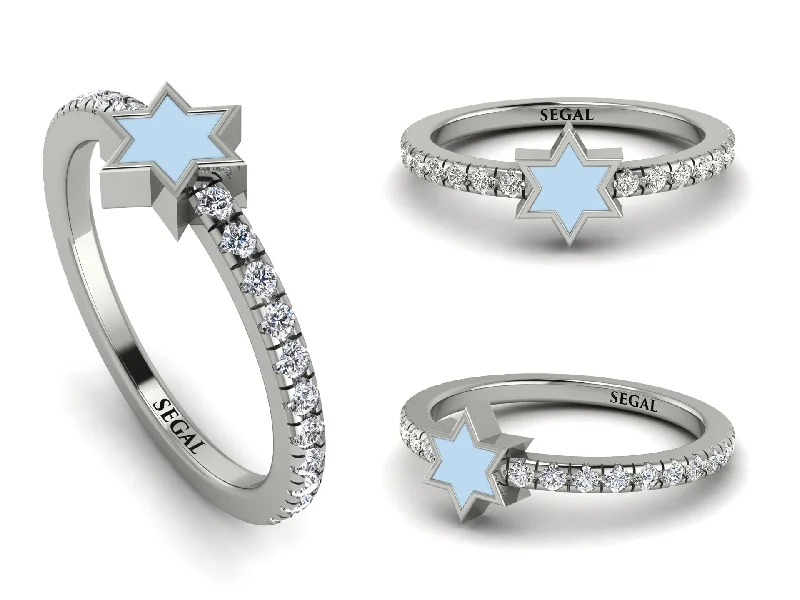 women’s small engagement rings-Elegant Enamel Magen David Diamond Ring - Magen David No. 3