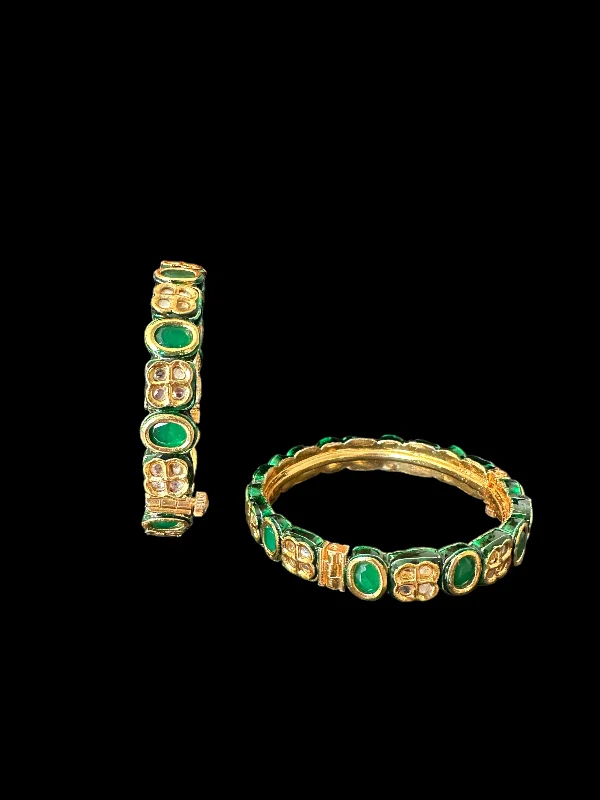 women’s luxurious charm bracelets-B181 Amelia kundan bangles in green  ( READY TO SHIP )