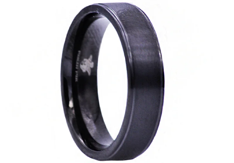 women’s art deco rings-Men's Matte Black Stainless Steel 6mm Band Ring