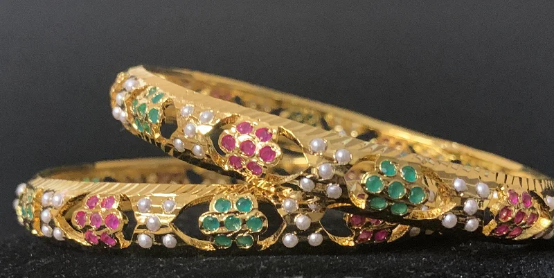 women’s gold-plated bracelets-B94  Shama ruby emerald bangles ( READY TO SHIP )