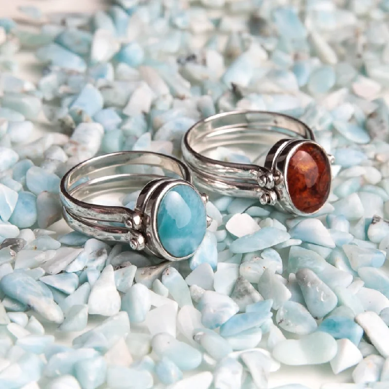 women’s eternity band rings-Happy Ring - Larimar Amber Reversible