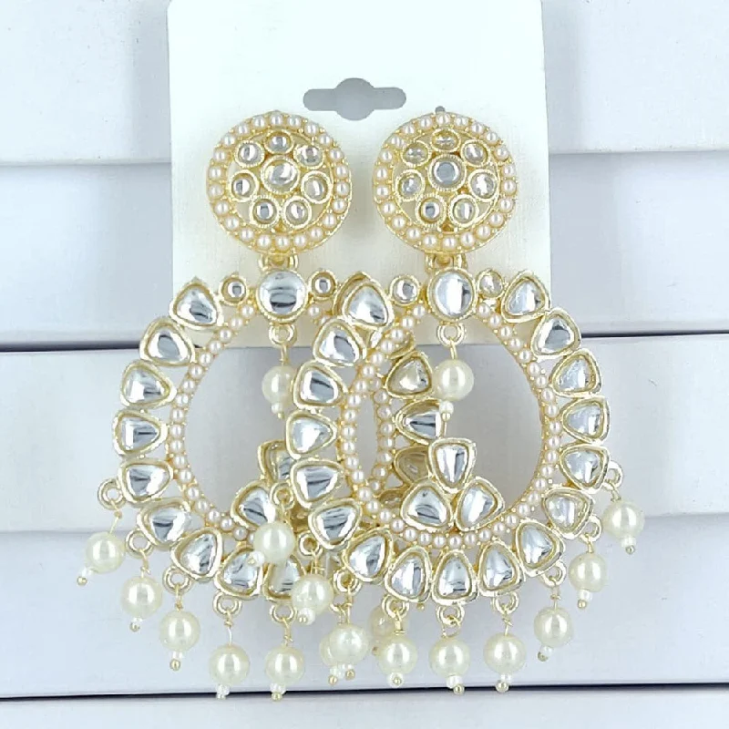 women’s crystal drop earrings-Corbeda Fashion Gold Plated Kundan And Pearl Dangler Earrings