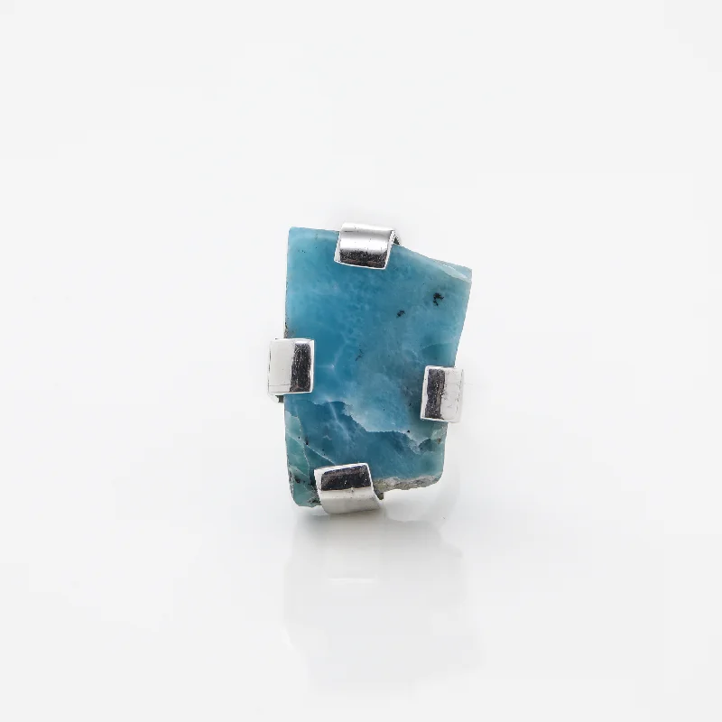 women’s emerald rings-Raw Larimar Ring Charlotte