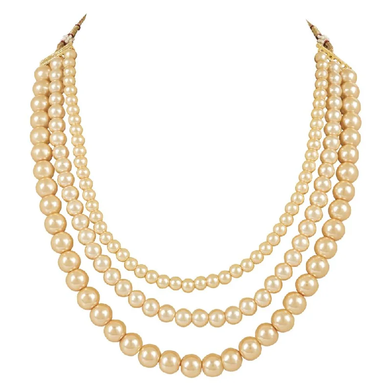 women’s simple gold necklaces-Etnico Gold Plated Traditional Multi Strand Long Pearl Necklace Jewellery Women/Girls (ML323FL)