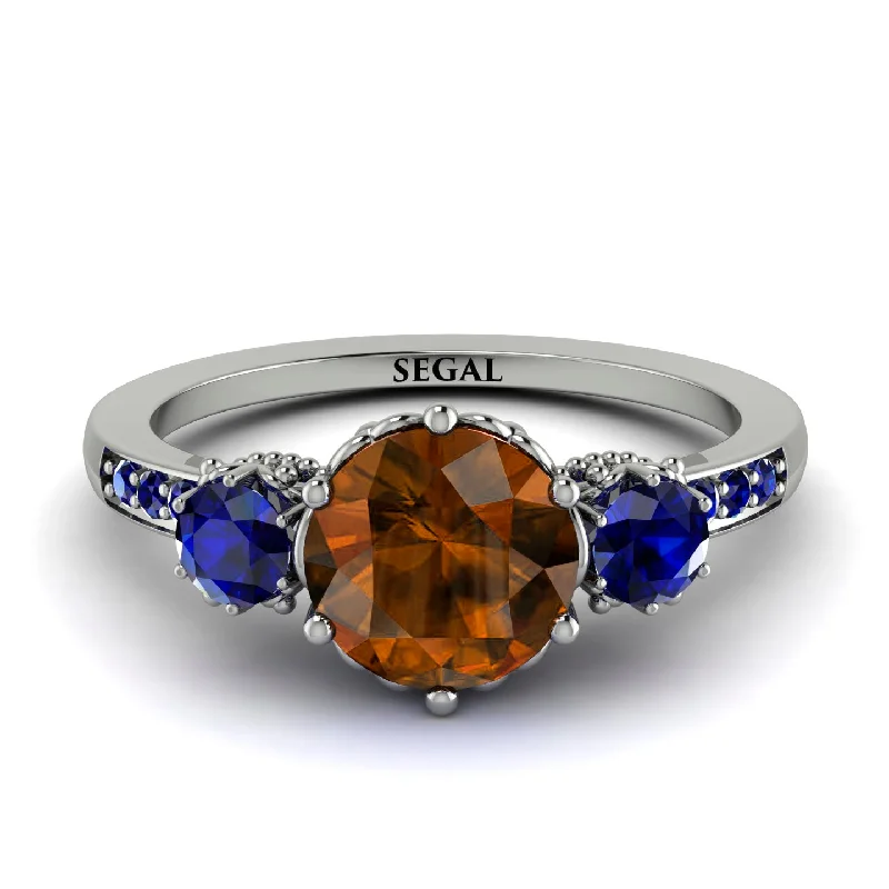 women’s wedding and engagement rings-Vintage 3 Stones Brown Diamond Ring With Micro Pave - Luna No. 1112