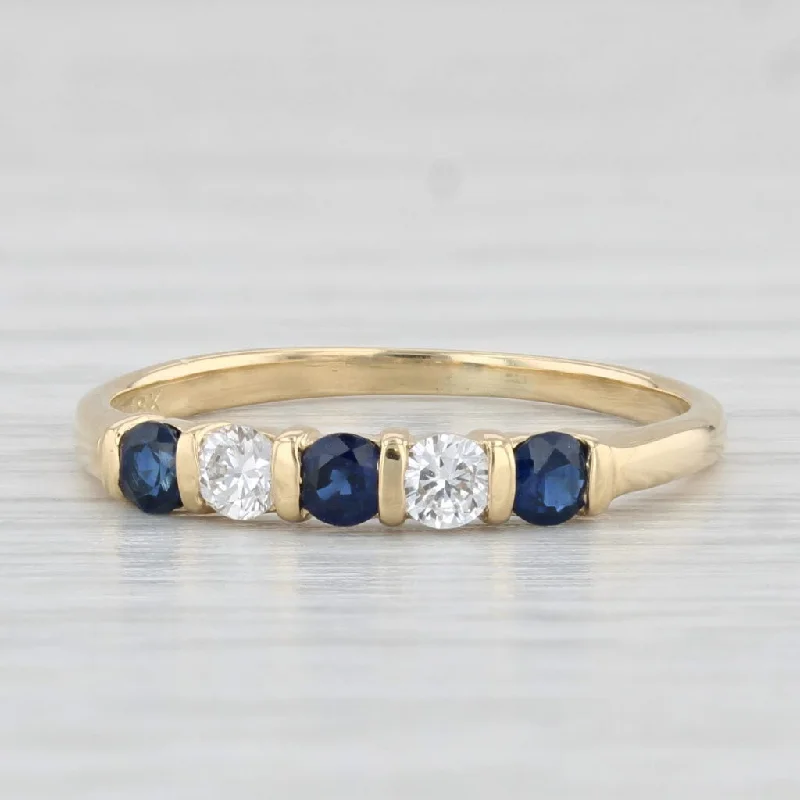 women’s oval engagement rings-0.37ctw Blue Sapphire Diamond Ring 18k Yellow Gold Size 5 Stackable Wedding Band