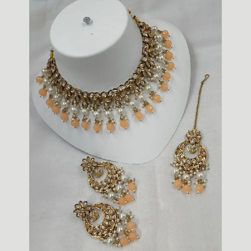 women’s chic pendant necklaces-Padmawati Bangles Gold Plated Polki Kundan Stone And Pearls Necklace Set