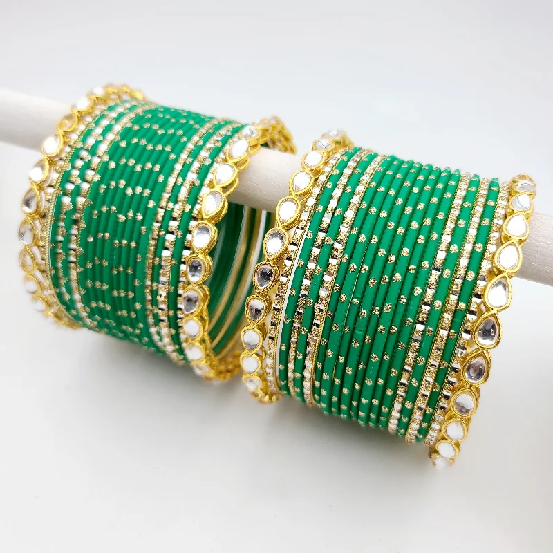 women’s casual bracelets-Pardeep Green Bangle Set