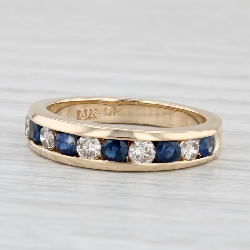 women’s square engagement rings-1.02ctw Blue Sapphire Diamond Ring 14k Yellow Gold Size 6-6.25 Stackable Band