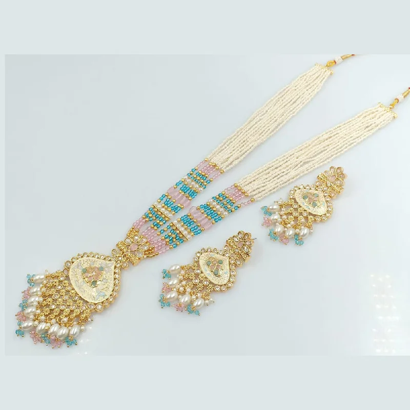 women’s minimalist necklaces-Rani Sati Jewels Gold Plated Pearl And Kundan Long Necklace Set