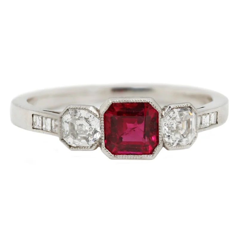 women’s vintage engagement rings-Art Deco Ruby & Diamond Ring