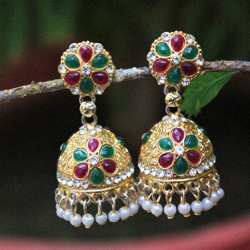 women’s sterling silver earrings-H K Fashion Gold Plated Pota Stone And Beads Jhumki Earrings