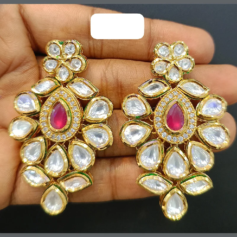 women’s sterling silver earrings-Jain Jewellers Gold Plated Polki Kundan Dangler Earrings