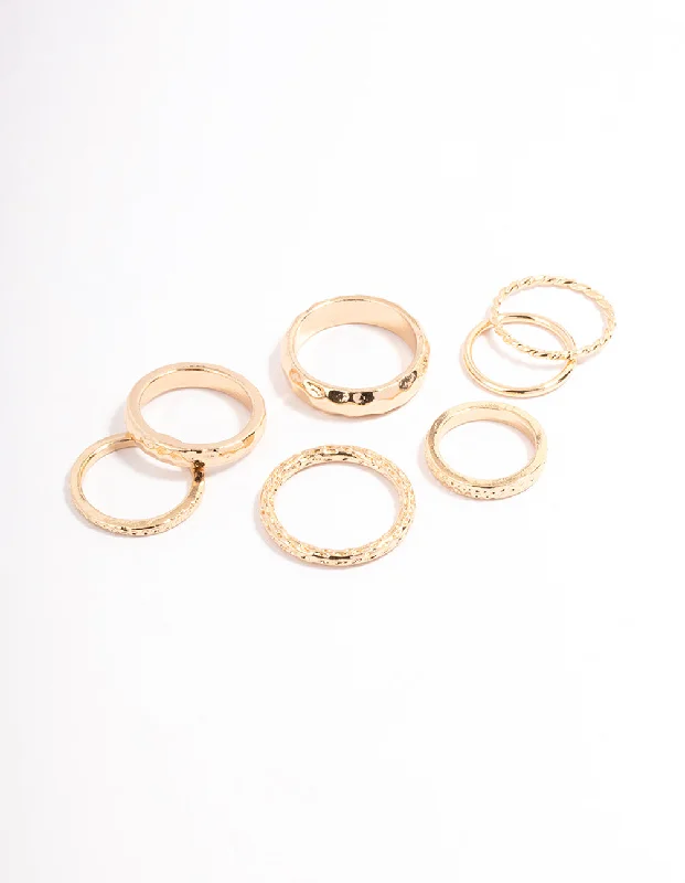 women’s promise rings-Gold Multi Hammered Ring Pack