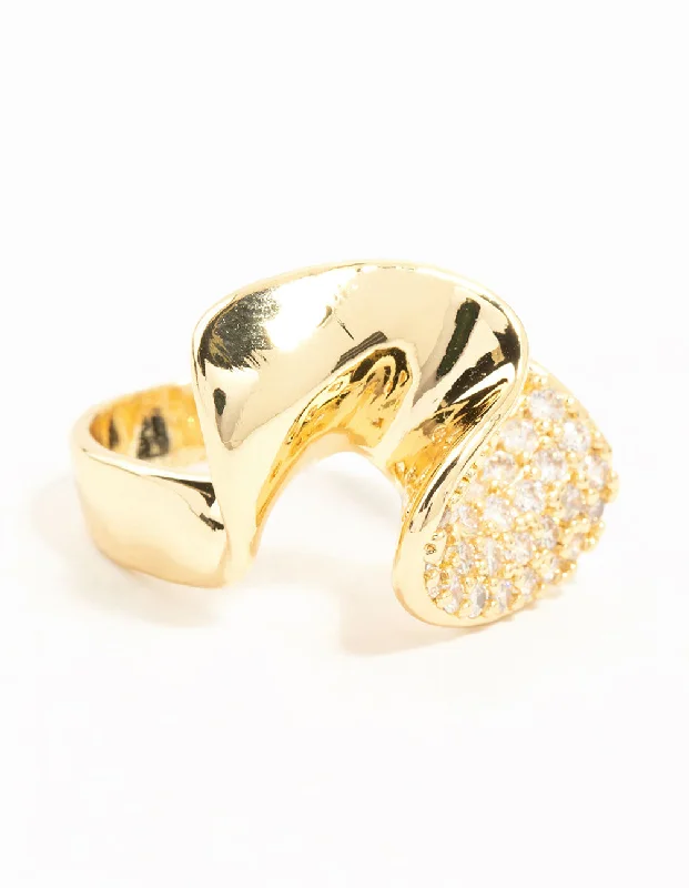 women’s bold rings-Gold Plated Cubic Zirconia Twisted Ring