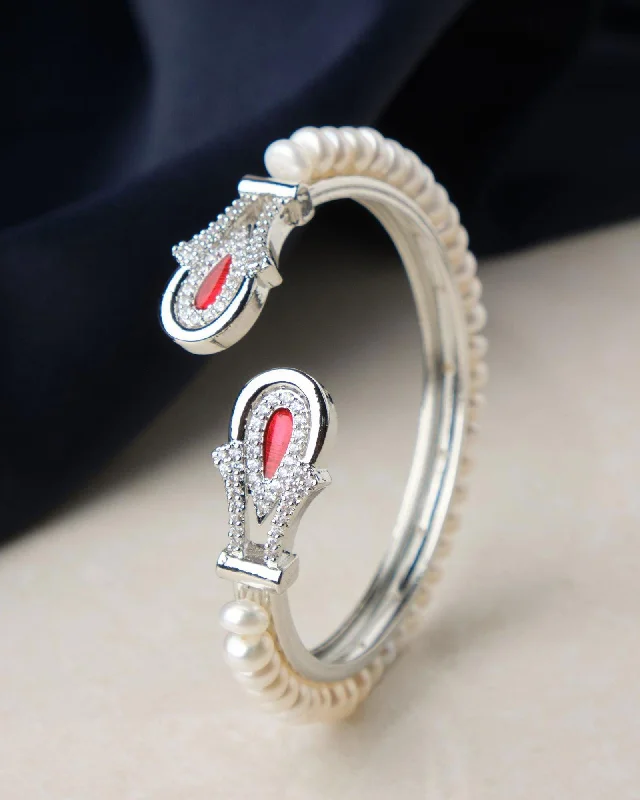 women’s luxurious bangles-Fashionable Stone Studded Pearl Bangle