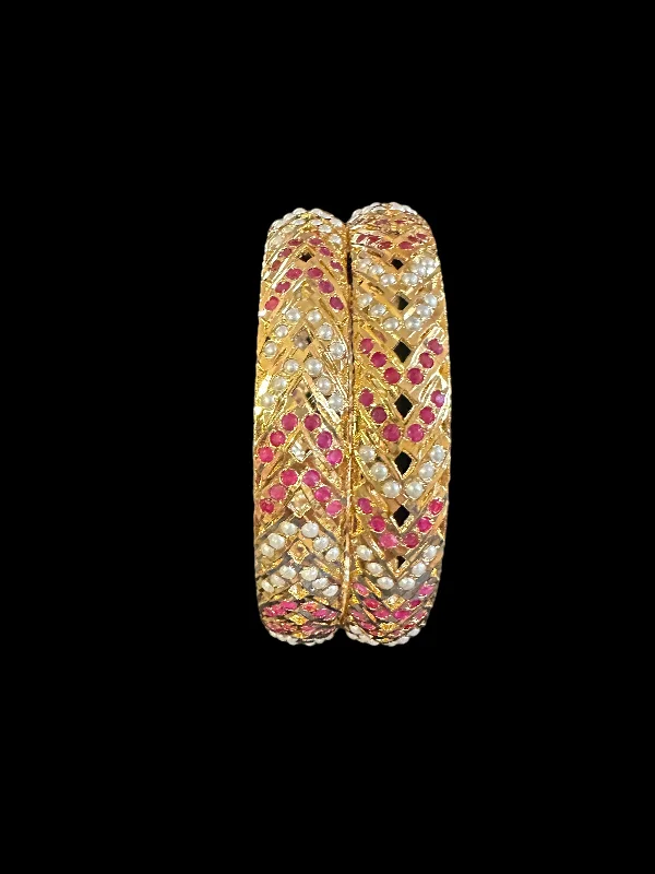 women’s silver bangles-B150 Gold plated jadau bangles - ruby   ( READY TO SHIP)