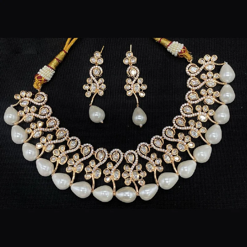 women’s fashion statement necklaces-Royal Kundan Jewellery Gold Plated Polki Kundan And Pearls Necklace Set