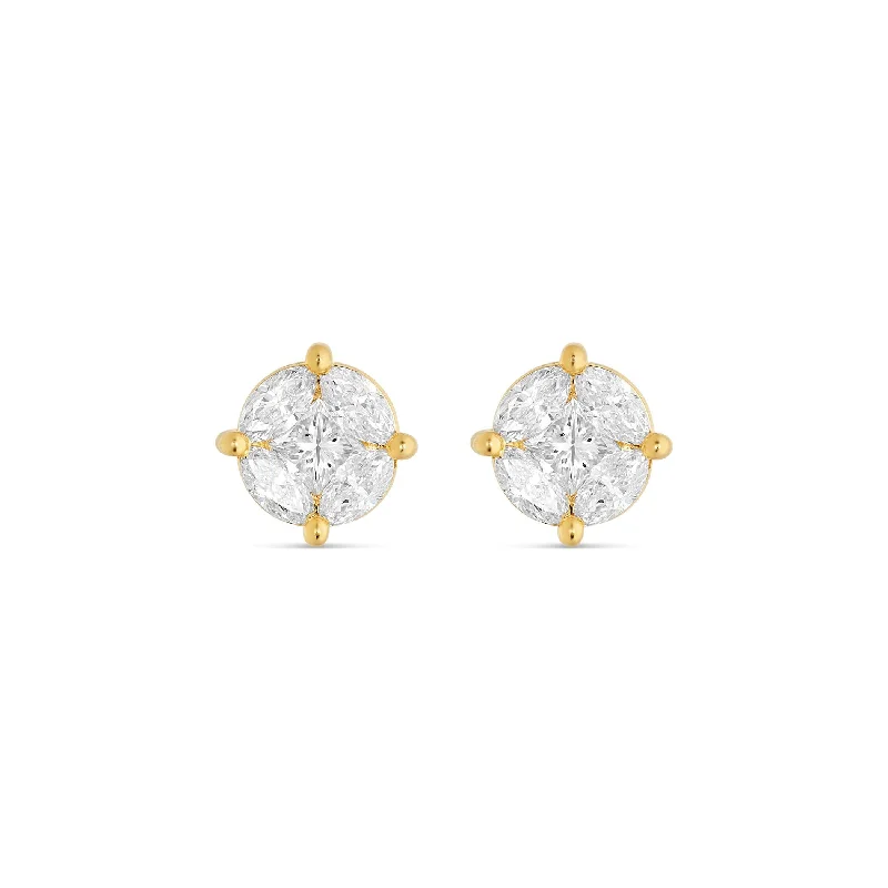 women’s minimalist hoop earrings-10k Unique Diamond Earrings with Marquise and Round Cut Diamonds